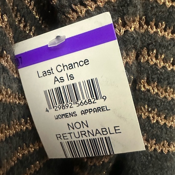 Democracy Metallic Stripe V Neck Sweater Size Large Gray Rose Gold - Picture 5 of 7